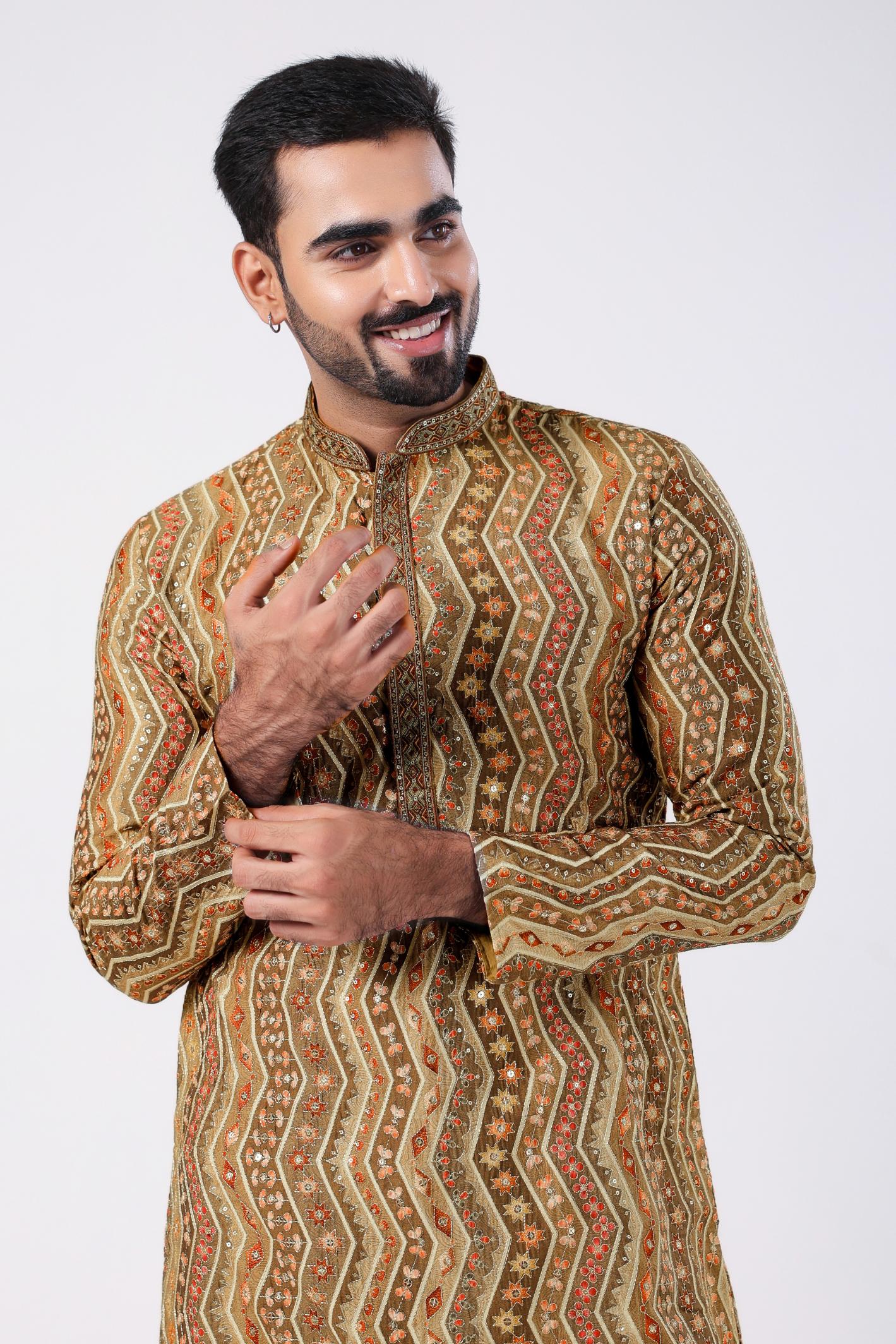 Beige Embroidery Sequence Kurta
